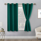 Hiasan Short Blackout Curtains For Bedroom - Thermal Insulated & Energy Saving Window Curtains For Living Room, 2 Drape Panels Sewn With Tiebacks, Hunter Green, 38 X 45 Inch