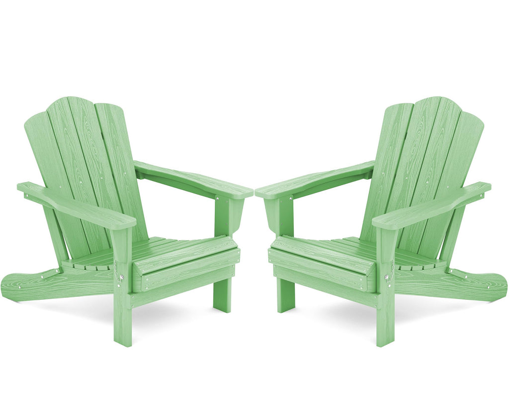 Kingyes Folding Adirondack Chair Set Of 2, Hdpe All-Weather Folding Adirondack Chair, Light Green