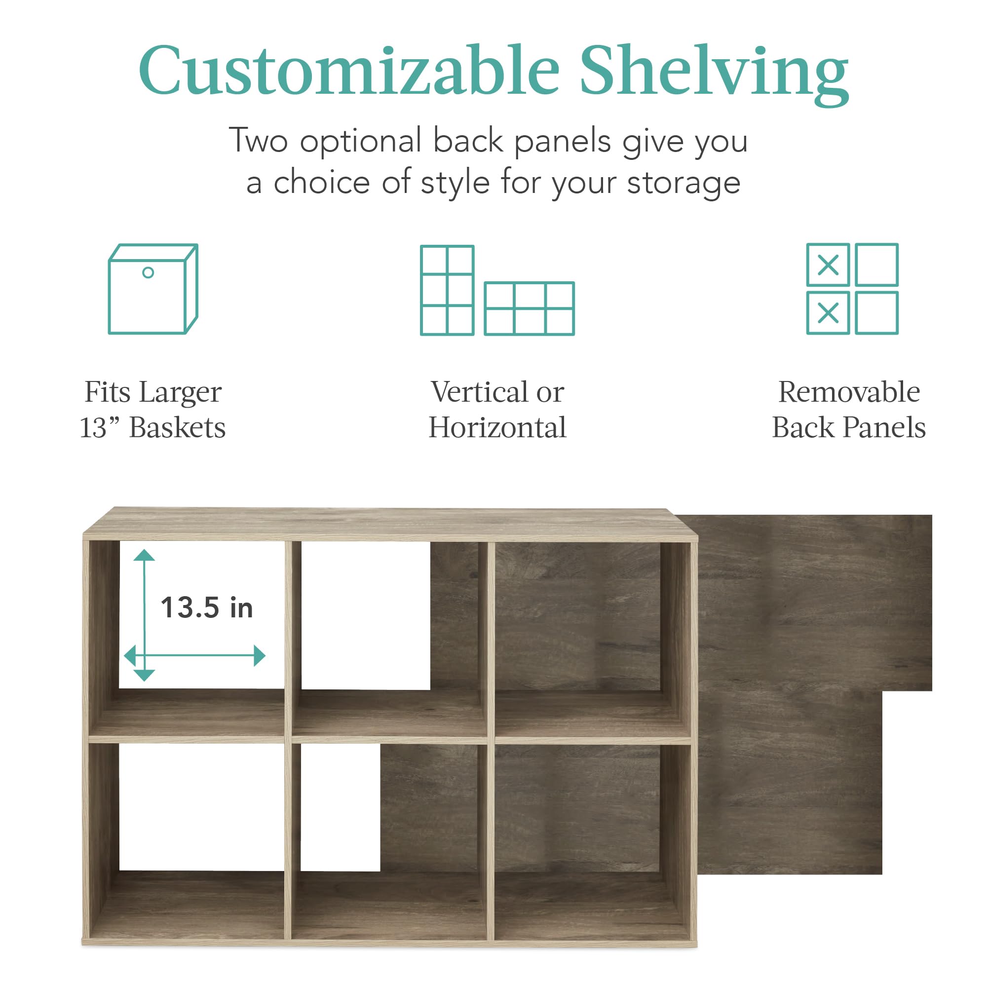 Best Choice Products 6-Cube Storage Organizer, 13.5In Shelf Opening, Bookcase, Display Shelf, Customizable W/ 3 Removable Back Panels – Greige