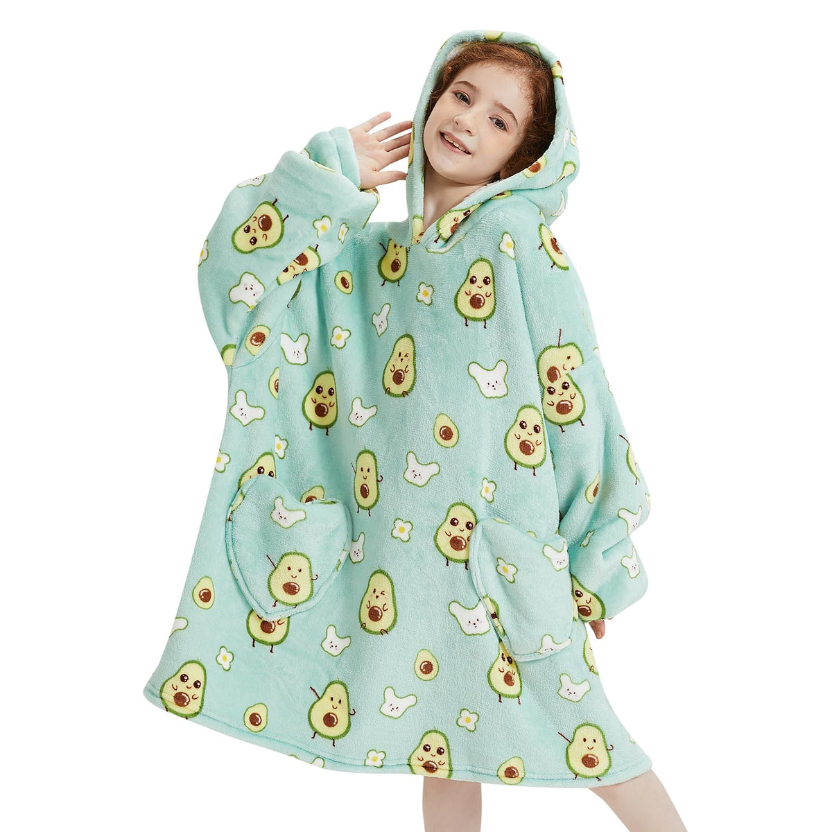 Mewkou Wearable Blanket Hoodie For Kids Oversized Sherpa Blanket Hoodie For Kids Boys Girls Teens 6-13Yr,Green Avocado