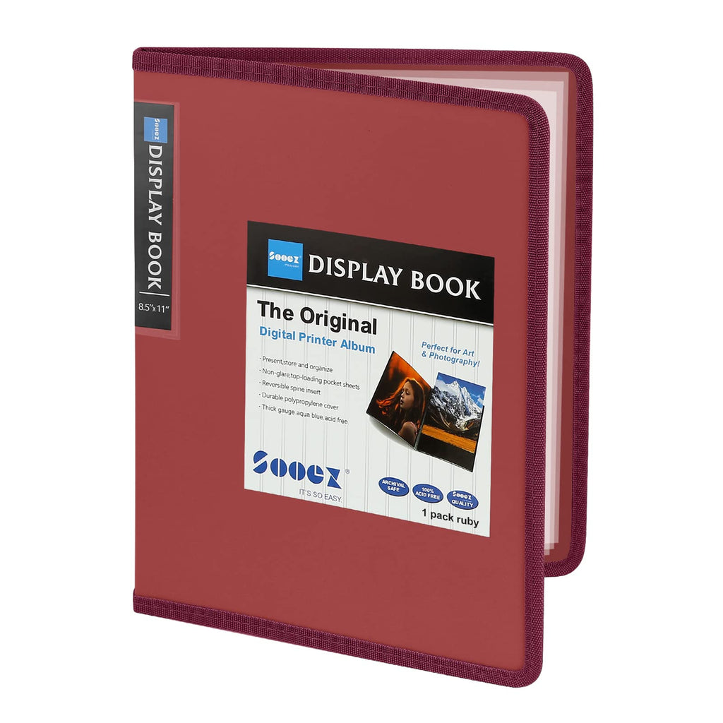 Sooez 30-Pocket Binder With Plastic Sleeves 8.5X11' (Ruby), Heavy Duty Art Portfolio Folder With Clear Sheet Protectors, Displa