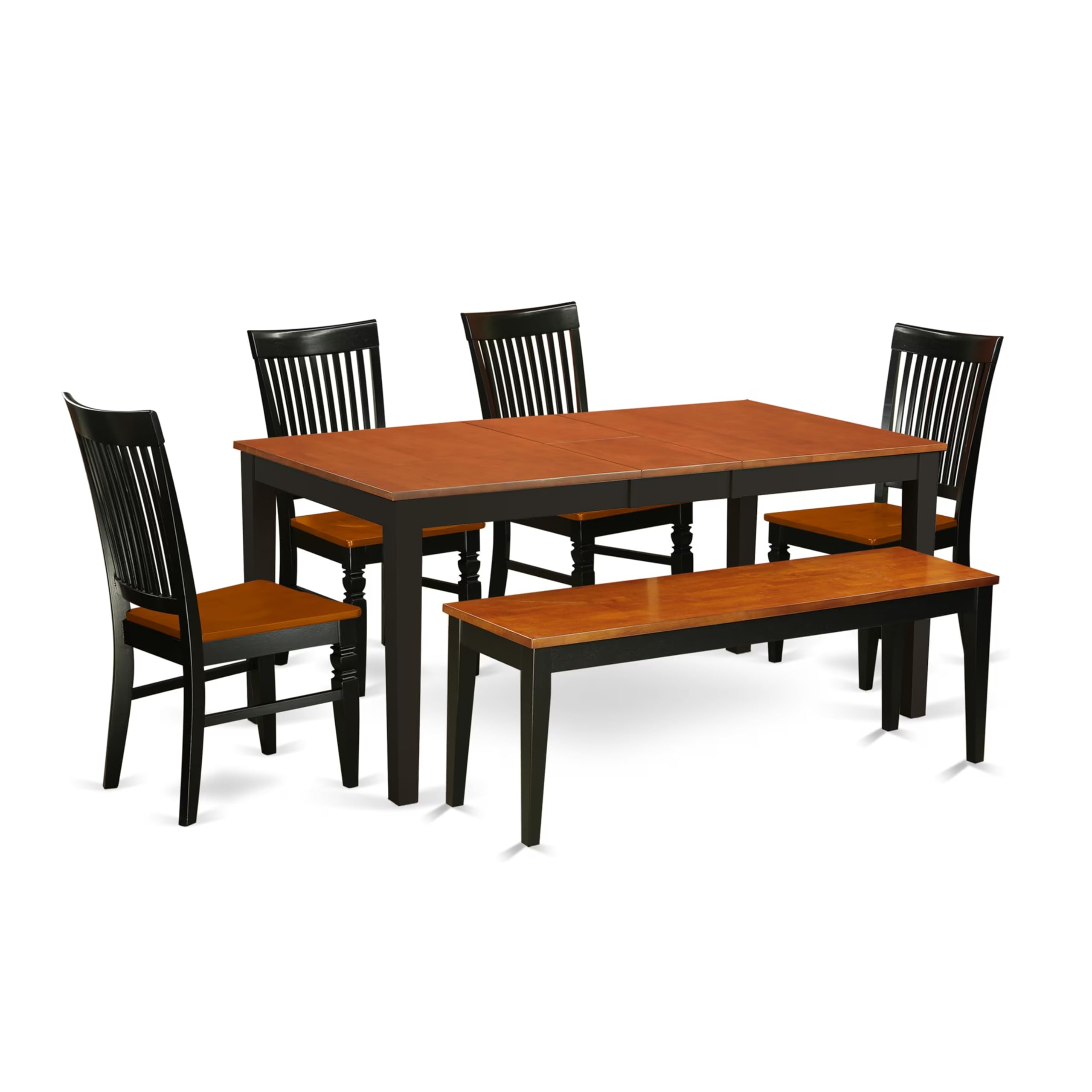 East West Furniture Niwe6-Bch-W 6 Piece Dining Table Set Contains A Rectangle Dinner Table With Butterfly Leaf And 4 Dining Room Chairs With A Bench, 36X66 Inch, Black & Cherry