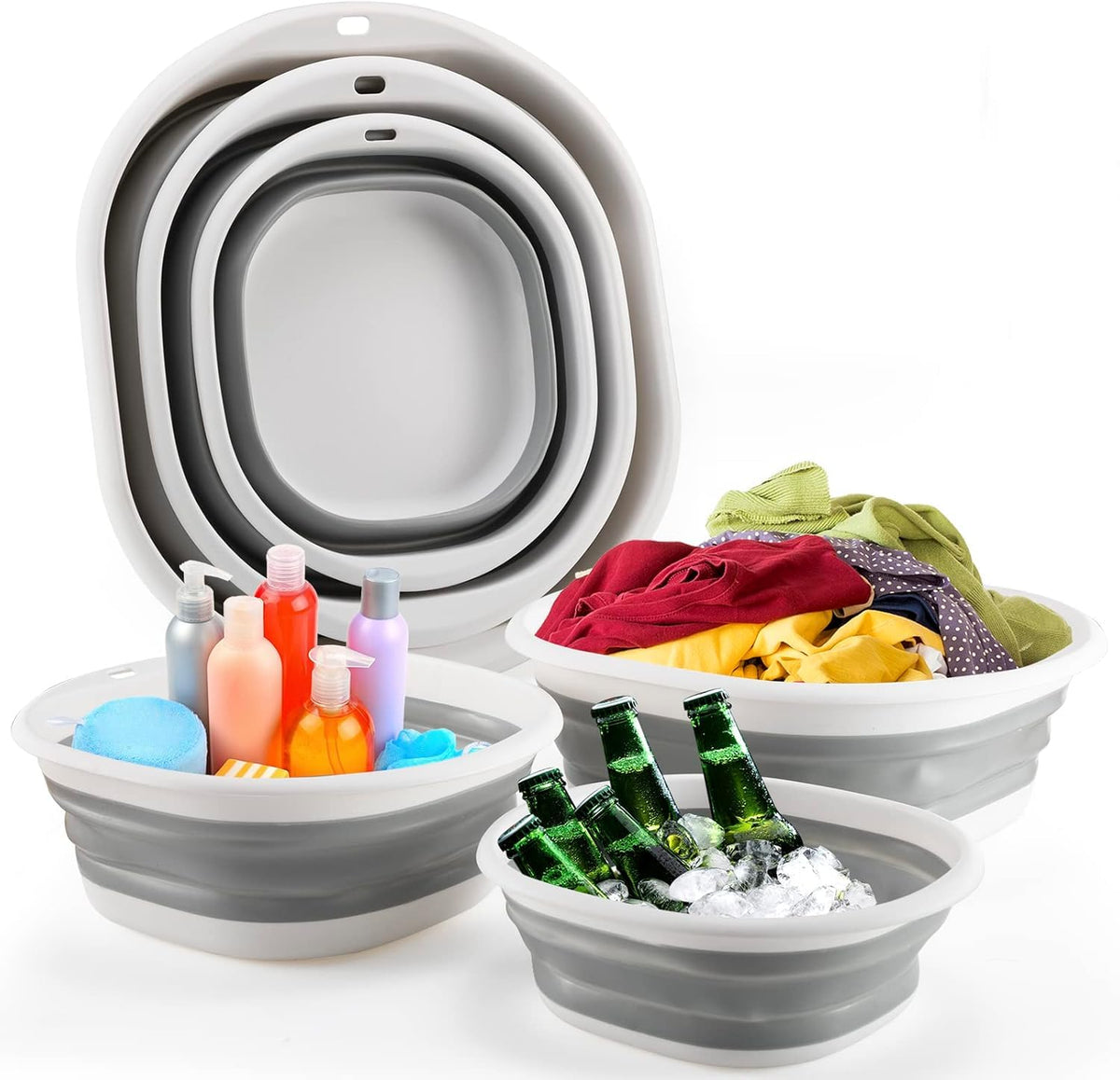 Zollyss Collapsible Plastic Tub Big Size | 3 Pack of Large/Medium/Small | Wash Basin | MultiPurpose Storage Container for Campi