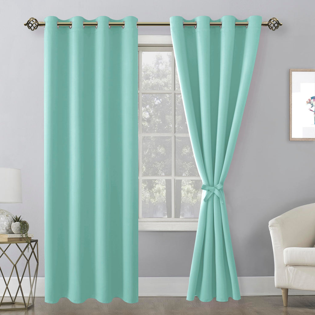 Hiasan Blackout Curtains For Bedroom, 52 X 96 Inches Long - Thermal Insulated & Energy Saving Window Curtains For Living Room, 2 Drape Panels Sewn With Tiebacks, Aqua
