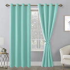 Hiasan Blackout Curtains For Bedroom, 52 X 96 Inches Long - Thermal Insulated & Energy Saving Window Curtains For Living Room, 2 Drape Panels Sewn With Tiebacks, Aqua