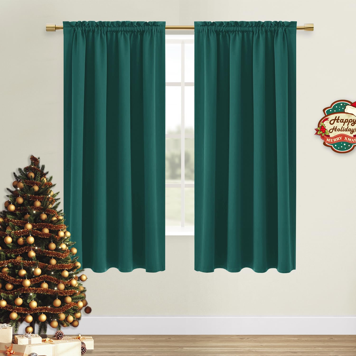 Dwcn Blackout Curtains Thermal Insulated, Energy Saving & Noise Reducing Bedroom And Living Room Curtains, Hunter Green, W 42X L