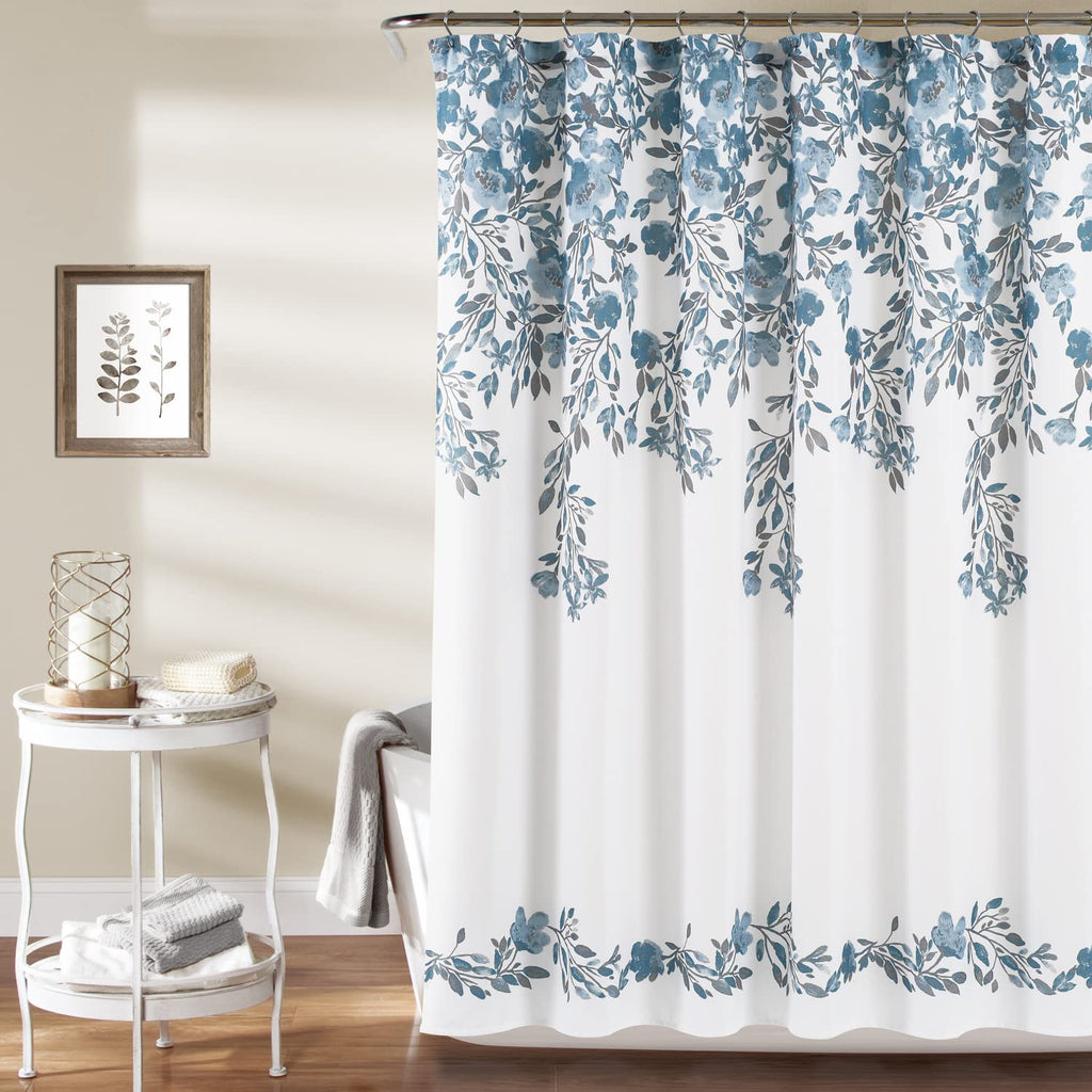 Lush Decor Tanisha Shower Curtain, 72' W X 72' L, Navy & White - Navy Blue Flower Vine Print - Beautiful & Elegant Floral Show