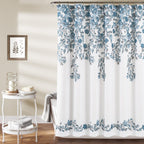 Lush Decor Tanisha Shower Curtain, 72' W X 72' L, Navy & White - Navy Blue Flower Vine Print - Beautiful & Elegant Floral Show
