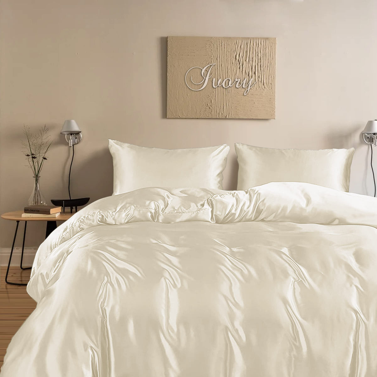 Linenwalas 100% Eucalyptus Tencel Bed Sheet Set Queen Size 4Pc - Ivory Bedding Lyocell 16' Deep Pocket Sheets - Soft Breathable