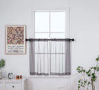 Pi Grey Sheer Tier Curtains 36 Inch Length,Voile Café Curtains Kitchen Tiers Basement Rod Pocket 2 Panels (Dark Grey, W25Xl36)