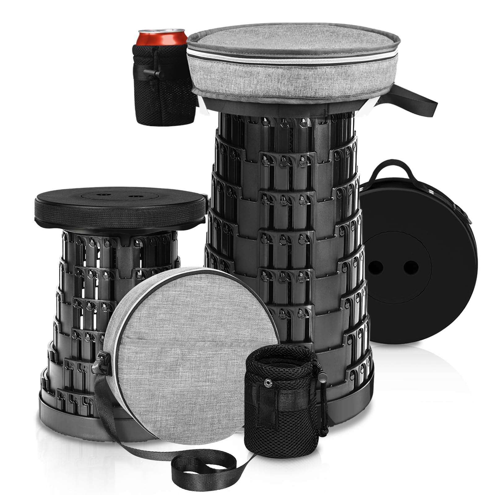 Fuairmee Collapsible Stool - Upgraded with 3 Slides Load Capacity 600lbs, Folding Camping Stool with 3-in-1 Carry Bag, Lightweig