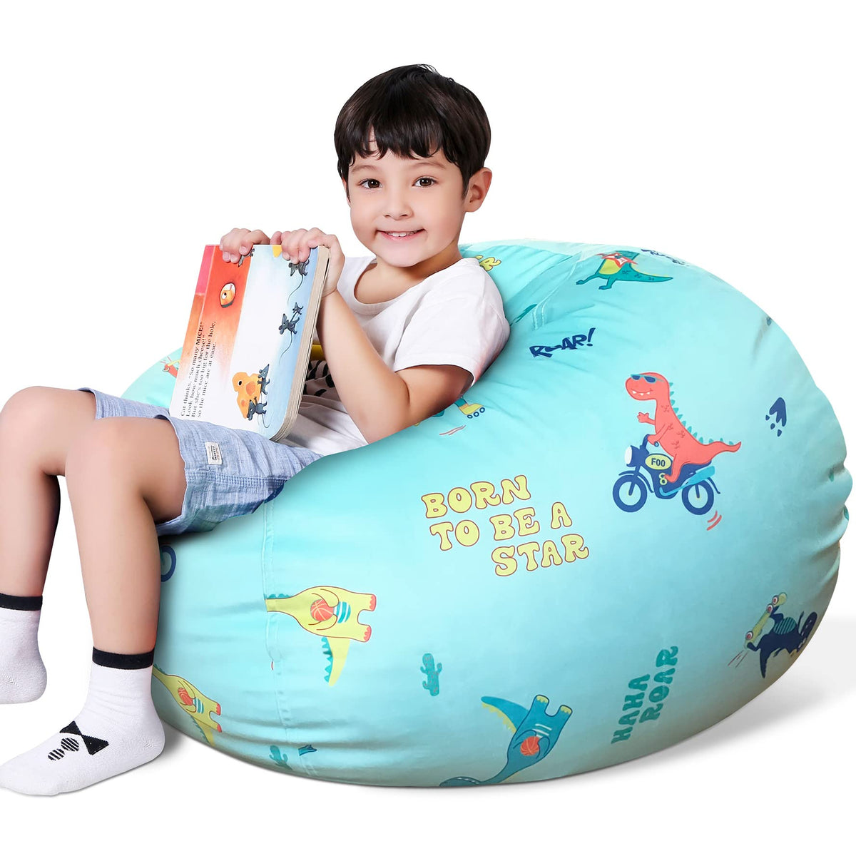 Lukeight Stuffed Animal Storage Bean Bag Chair For Kids 8-12, Stuffed Animal Storage, Dinosaur Bean Bag Chair For Kids And Teens, Dinosaur Bean Bag For Boys And Girls, (No Beans) X-Large