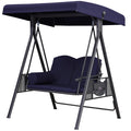 Purple Leaf Outdoor Patio Porch Swing With Stand, 2-Seat Swing Chair With Adjustable Tilt Canopy All-Weather Steel Frame For Backyard Front Porch Lawn, Cushions And Pillow Included, Navy Blue