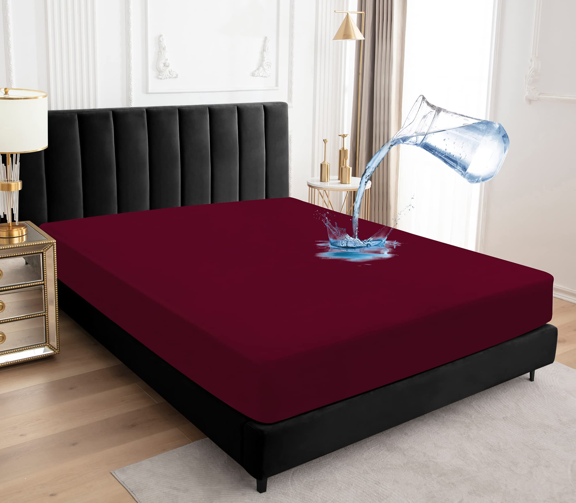 Sufdari Cal King Mattress Protector,Waterproof Mattress Protector,Fitted Sheet Style Mattress Cover With 18' Deep Pocket,Washable And Comfortable-Deep Red,California King
