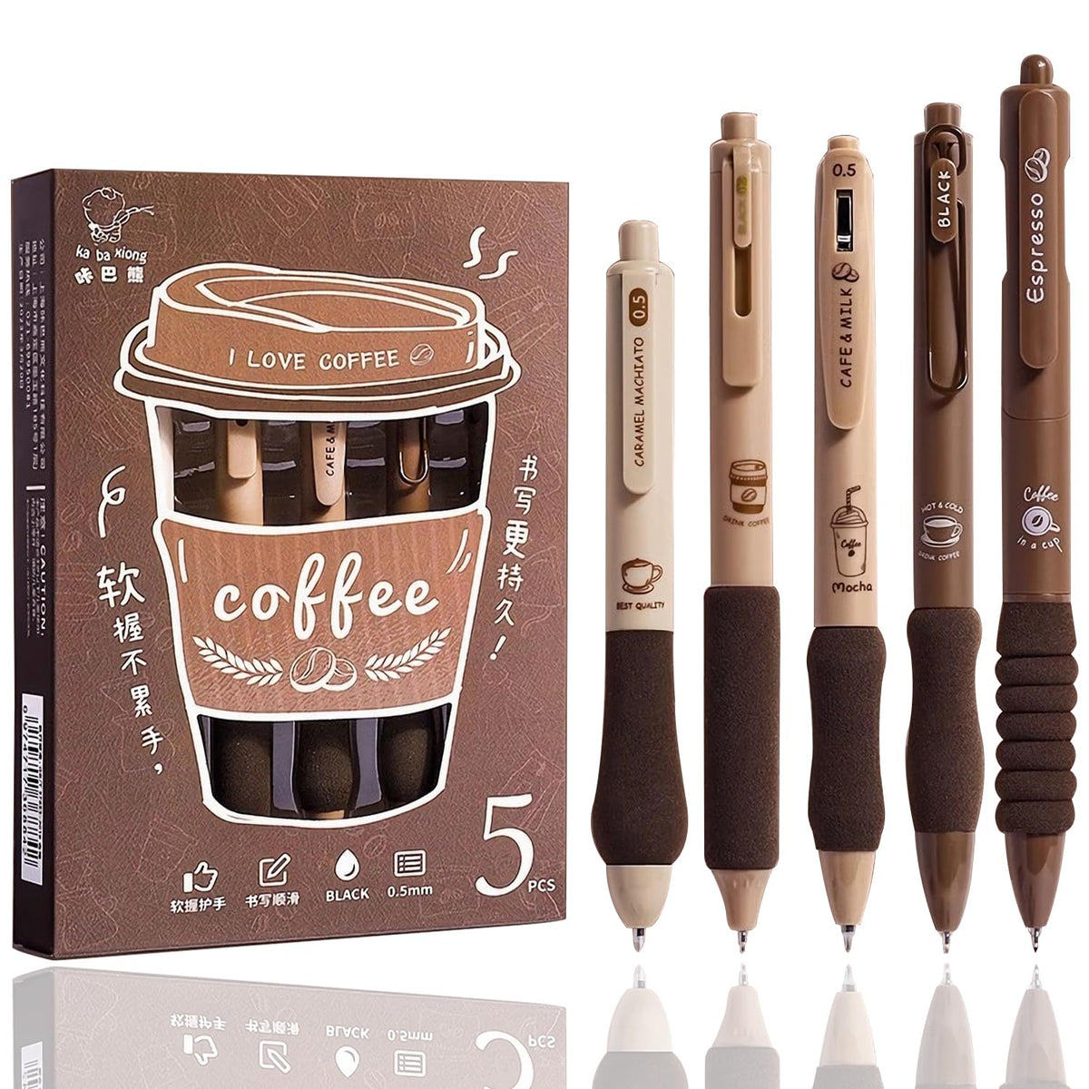 Lslshy Cute Gel Pens 5Pcs Retractable Quick Dry Ink Pens 0.5Mm Fine Point Black Ink Kawaii Smooth Writing Pens For School Office