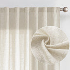 Jinchan Linen Blend Beige Curtain For Living Room 84 Inch Length Extra Wide For Room Divider Curtain Rustic Farmhouse Rod Pocket Back Tab Light Filtering Bedroom Window Drape 1 Panel Ecru