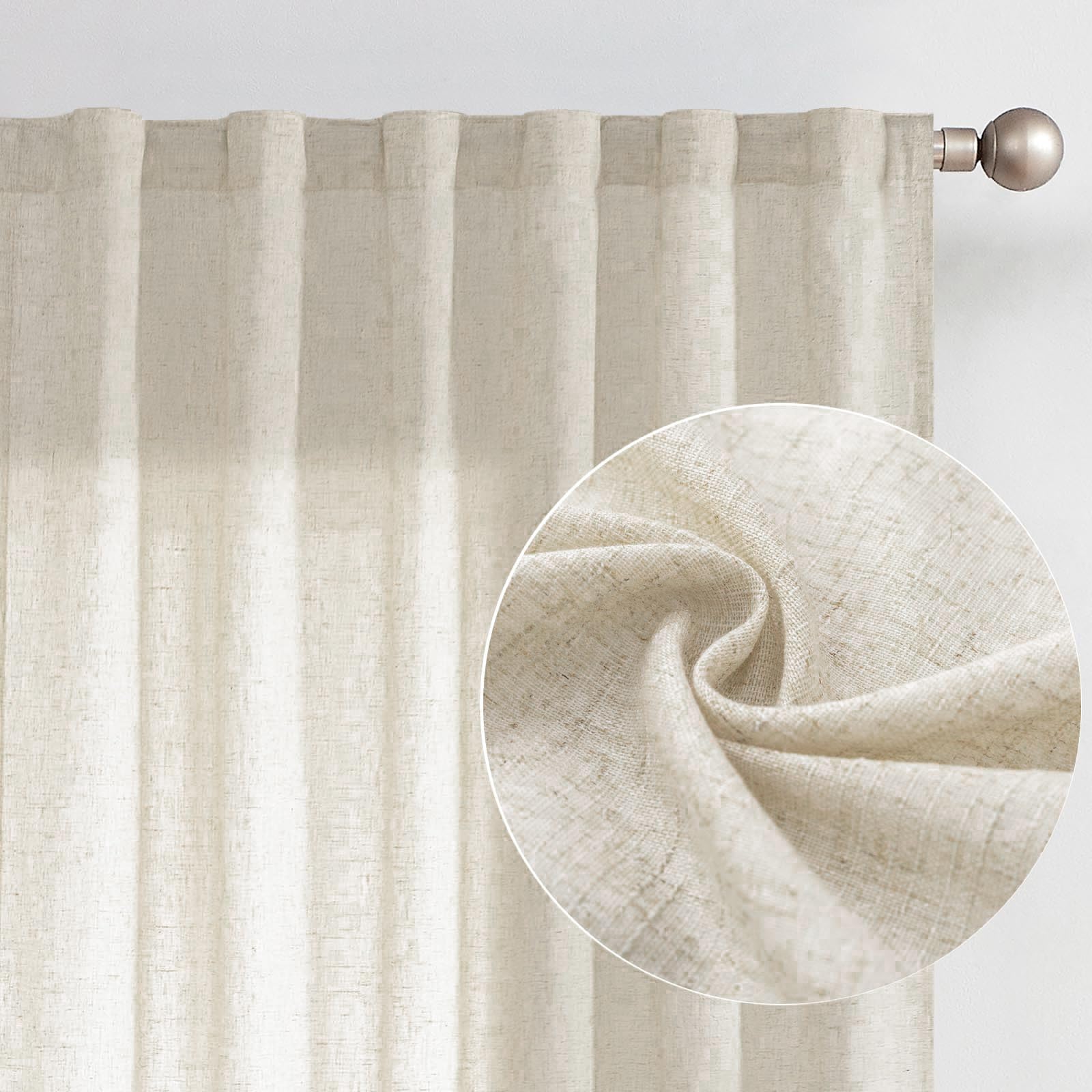 Jinchan Linen Blend Curtain For Living Room 90 Inch Length Extra Wide For Room Divider Crude Curtain Rustic Farmhouse Curtain Back Tab Light Filtering Drapes Bedroom Window Curtain 1 Panel Ecru