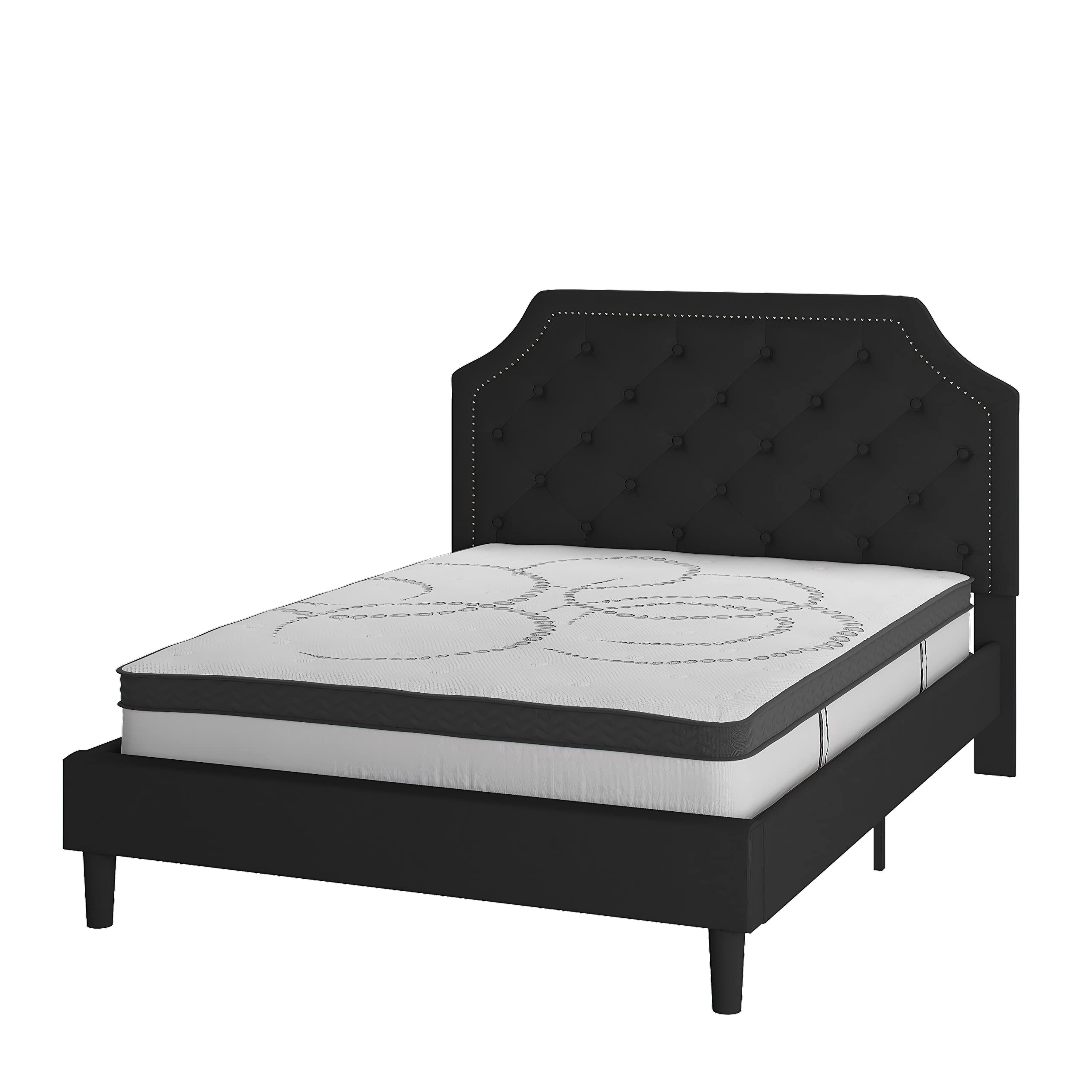 Flash Furniture Upholstered Platform Bed/Mattress Set, Queen, Black