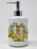 Caroline's Treasures CK2903SOAP German Shepherd #2 in Sunflowers Ceramic Soap Dispenser Hand Soap Dispenser Pump Bottles for Bat