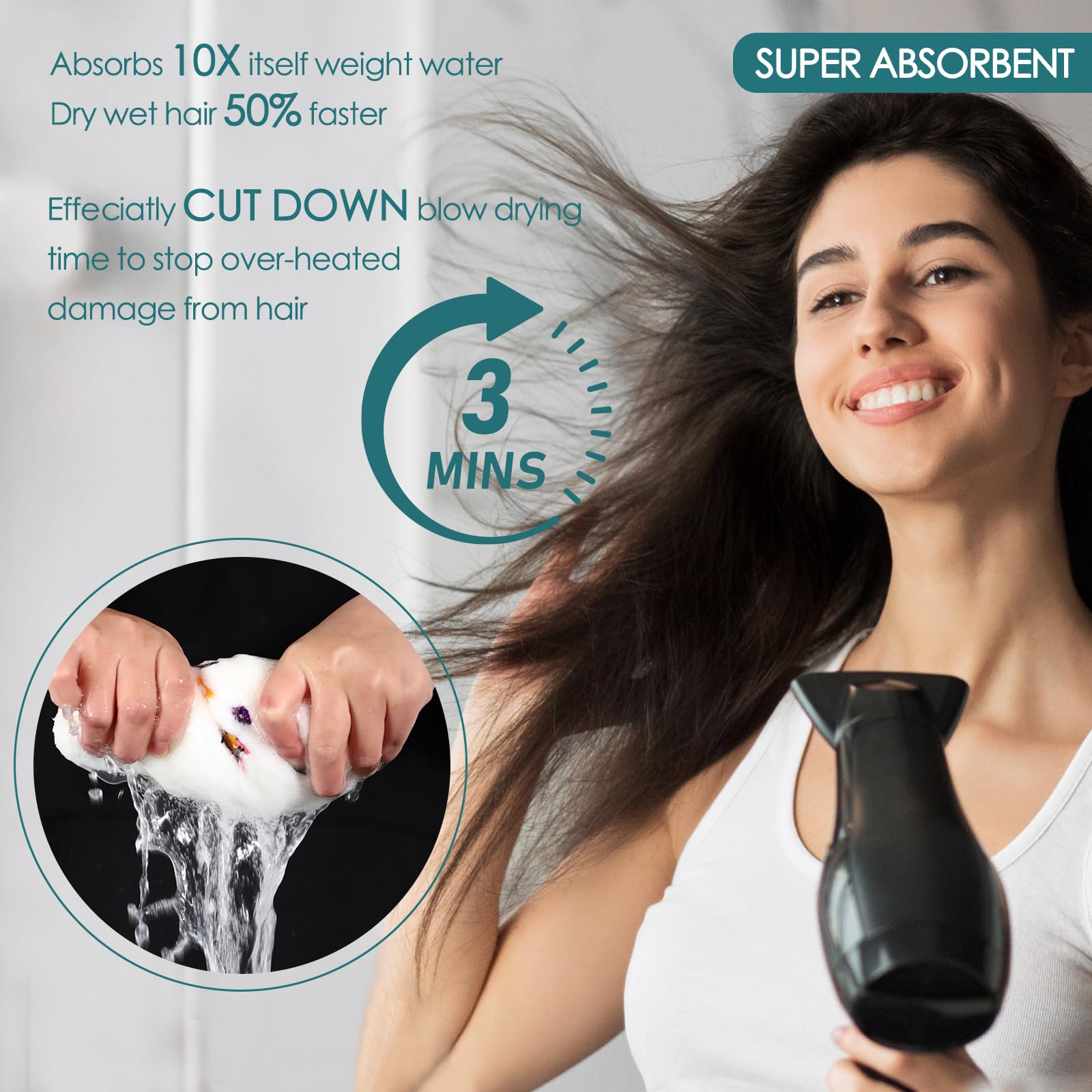 Jeffsun Microfiber Hair Drying Towel For Women,Super Absorbent Quick Dry Towel Wrap For Curly Long Thick Frizzy Wet Hair, Easy T