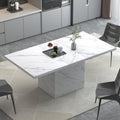 Hsh 55 Inch Dining Table For 4, Modern White Faux Marble Dining Room Table, Rectanglur Kitchen Table With Heavy Duty Pedestal, W