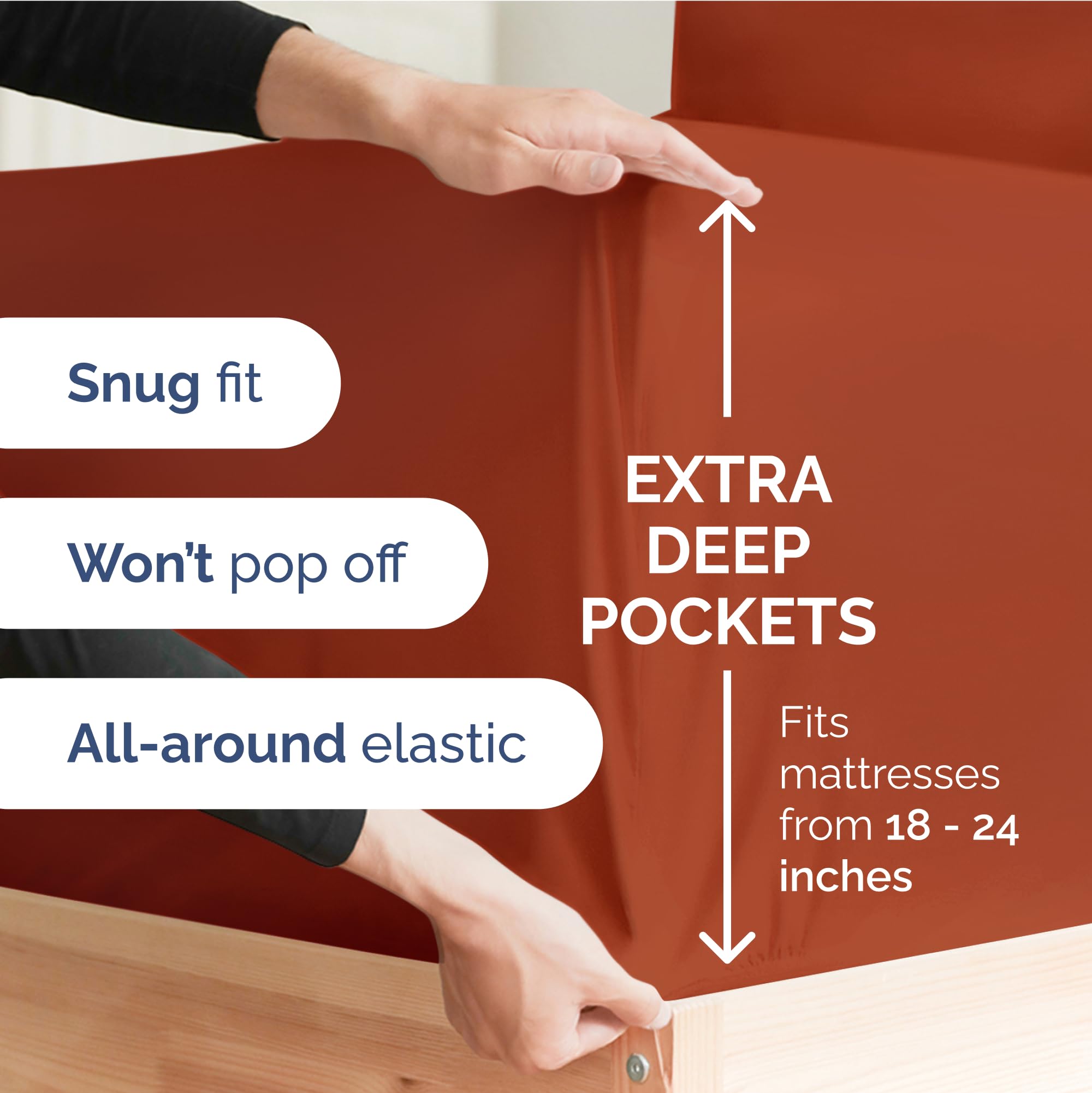 Extra Deep Pocket King Sheets - 4 Piece Breathable & Cooling Bed Sheets - Hotel Luxury Bed Sheet Set - Soft, Wrinkle Free & Comfy - Easily Fits Extra Deep Mattresses - Deep Pocket Terracotta Sheets
