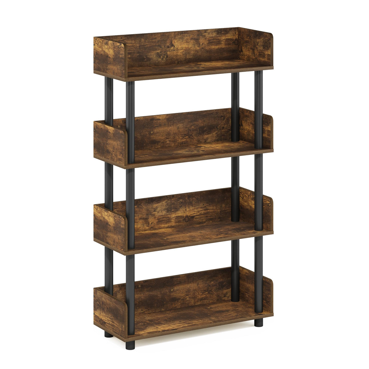 Furinno Turn-N-Tube 4-Tier Toolless Display Rack, Amber Pine/Black