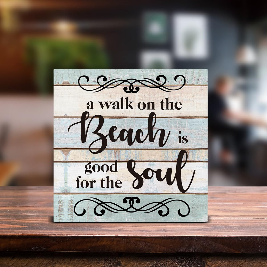 A Walk On The Beach Is Good For The Soul Wooden Box Sign Desk Decor, Beach House Wood Box Sign For Home Shelf Table Decoration 5