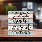 A Walk On The Beach Is Good For The Soul Wooden Box Sign Desk Decor, Beach House Wood Box Sign For Home Shelf Table Decoration 5