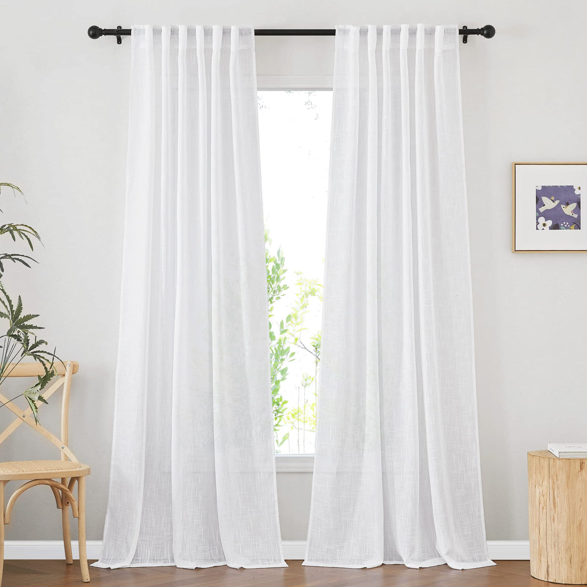 Nicetown White Semi Sheer Extra Long Curtains 144 Inch Long, Rod Pocket & Back Tab Semi Sheer Window Treatment Privacy With Ligh