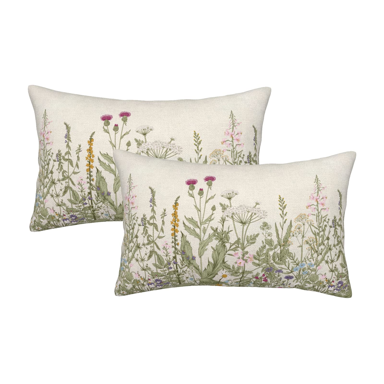 Aeioae Sage Green Pillow Covers 12X20 Inch Set Of 2, Spring Wildflower Plant Throw Pillows Case,Seasonal Floral Outdoor Decorati
