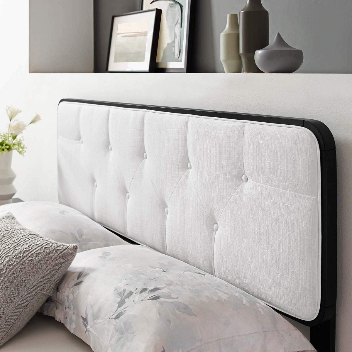 Modway Collins Tufted Twin Fabric And Wood Headboard In Black White