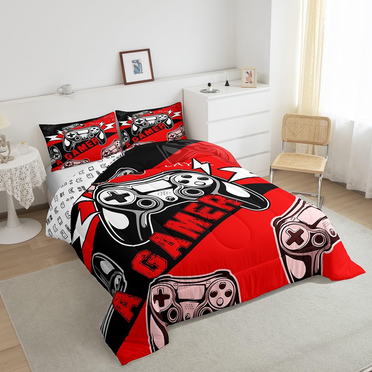 Erosebridal Gamer Comforter Sets For Boys Full Size,Gaming Bedding Sets For Boys Kids Teens Gamepad Gaming Comforter Set Game Ro