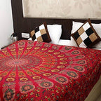 Indian Hippie Bohemian Psychedelic Golden Blue Peacock Mandala Wall Hanging Bedding Tapestry (Golden Red, King (88X104Inches)(22