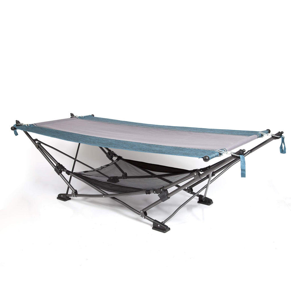 Macsports Collapsible Portable Folding Hammock With Removable Canopy - Includes Pillow And Mesh Storage Net, Freestanding, Heavy Duty, Outdoor Hammock (Teal)