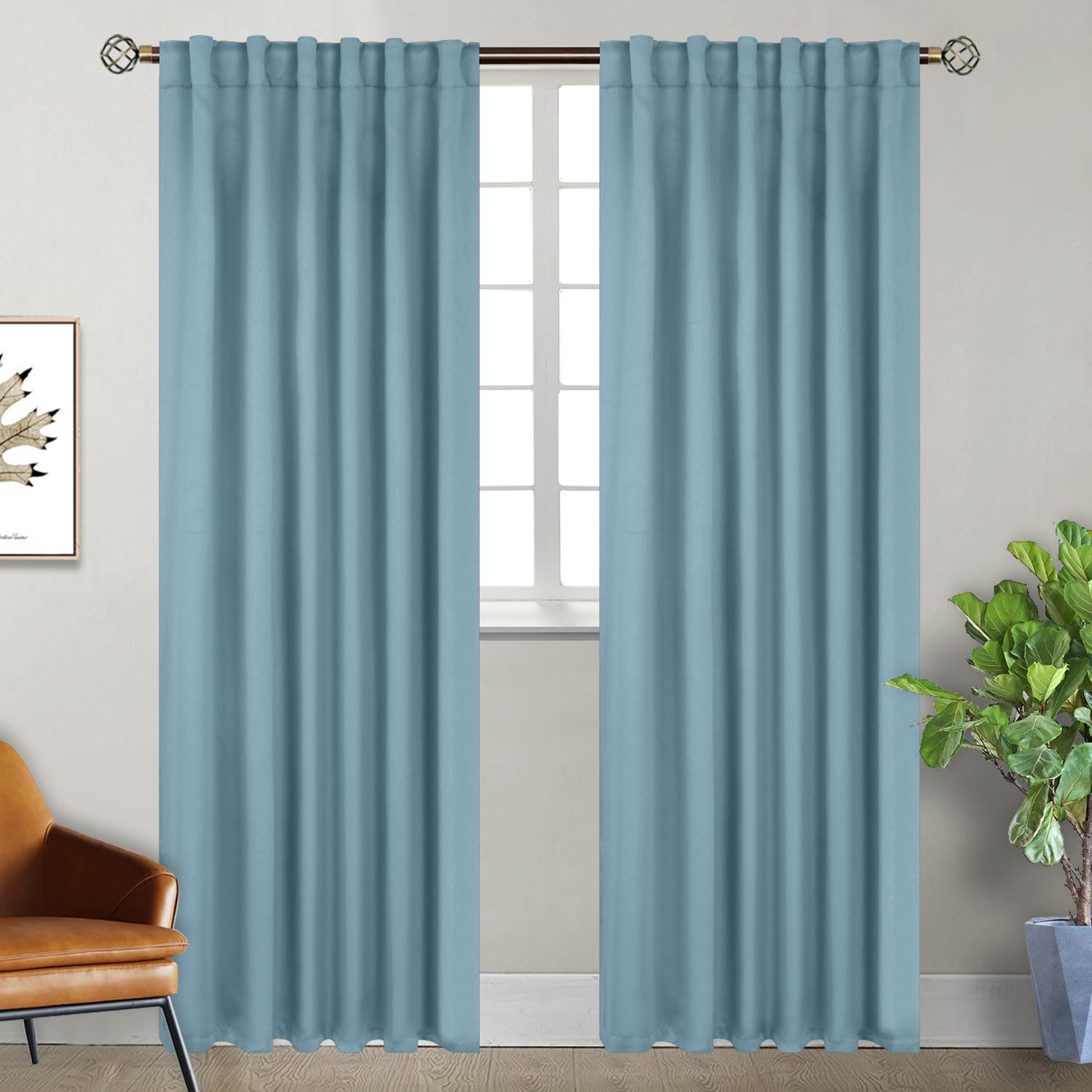 Bgment Rod Pocket And Back Tab Blackout Curtains For Bedroom - Thermal Insulated Room Darkening Curtains For Living Room, 2 Window Curtain Panels (52 X 84 Inch, Greyish Blue)