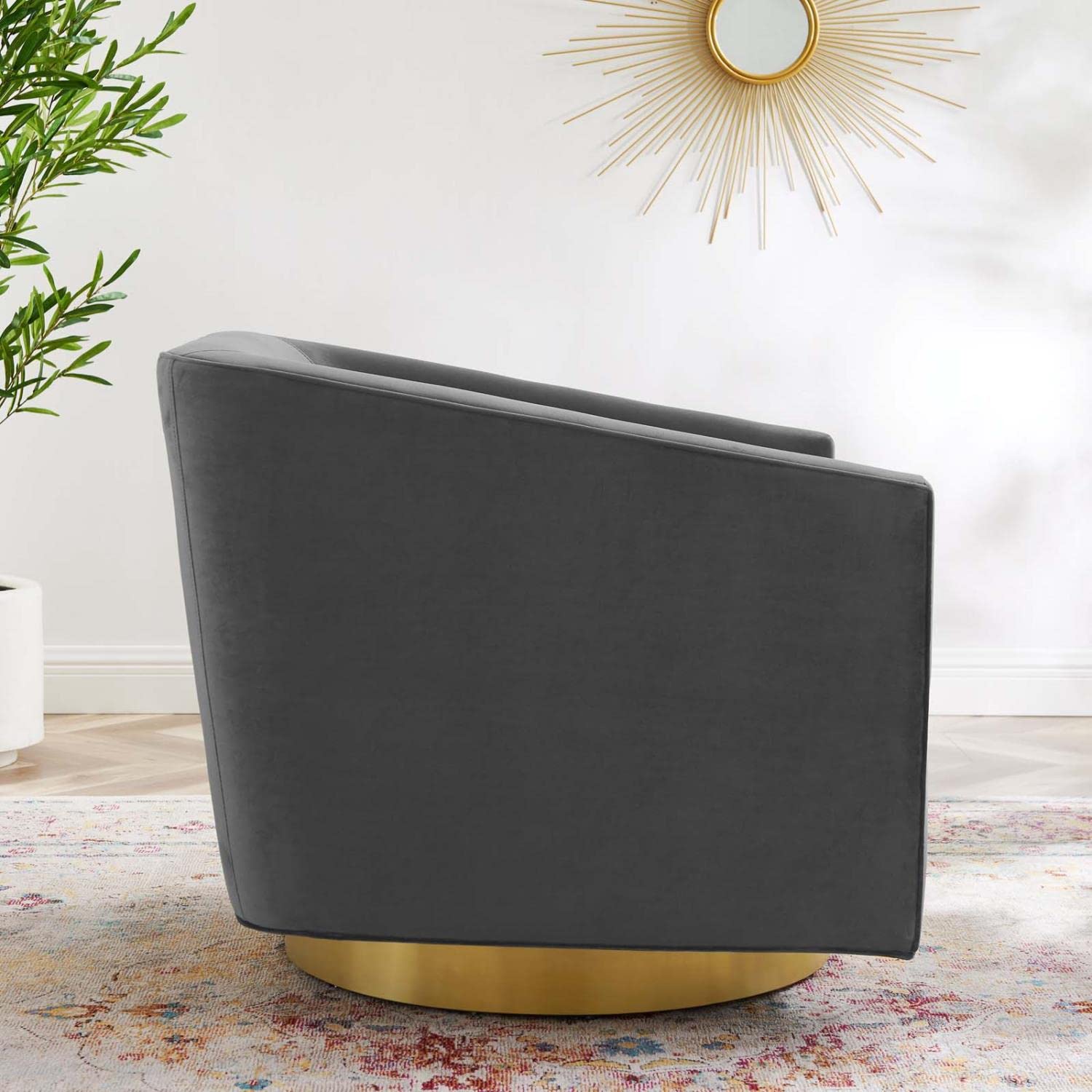 Modway Twist Performance Velvet Accent Lounge Swivel Chair, Gold Charcoal