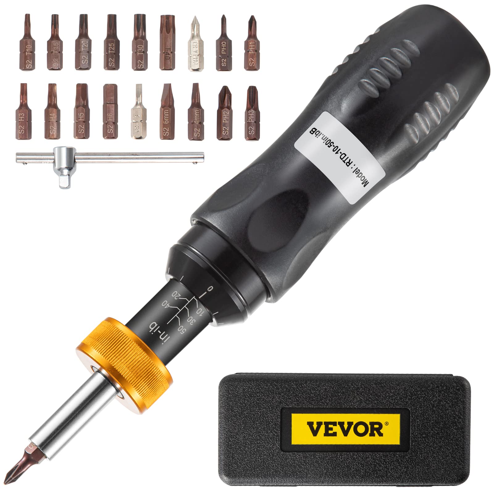 VEVOR Torque Screwdriver, 1/4'' Drive Screwdriver Torque Wrench, Torque Screwdriver Electrician 10-50 in/lbs, Torque Range Accur