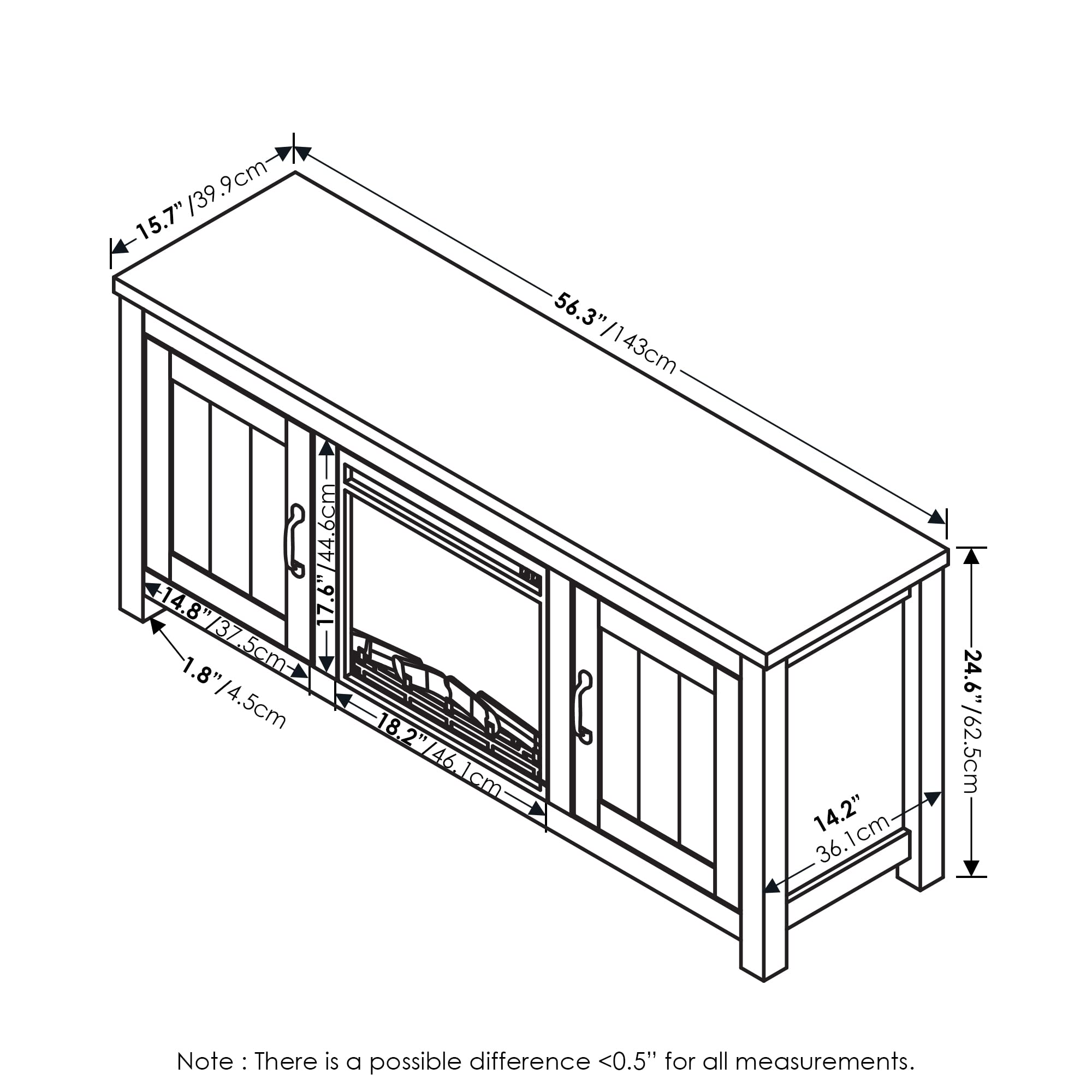 Furinno Jensen Farmhouse Barn Door Fireplace Stand With Storage Cabinet For Tv Up To 60 Inch, Rustic Brown
