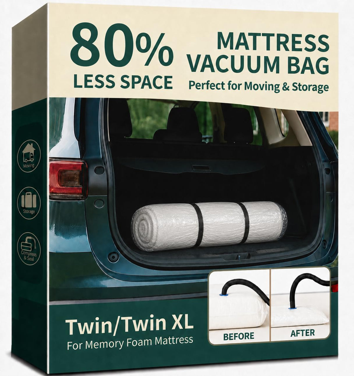 Memory Foam Mattress Vacuum Bag for Moving and Storage  Heavy Duty Compression Bag with Straps, Vacuum Bag for Memory Foam Matt