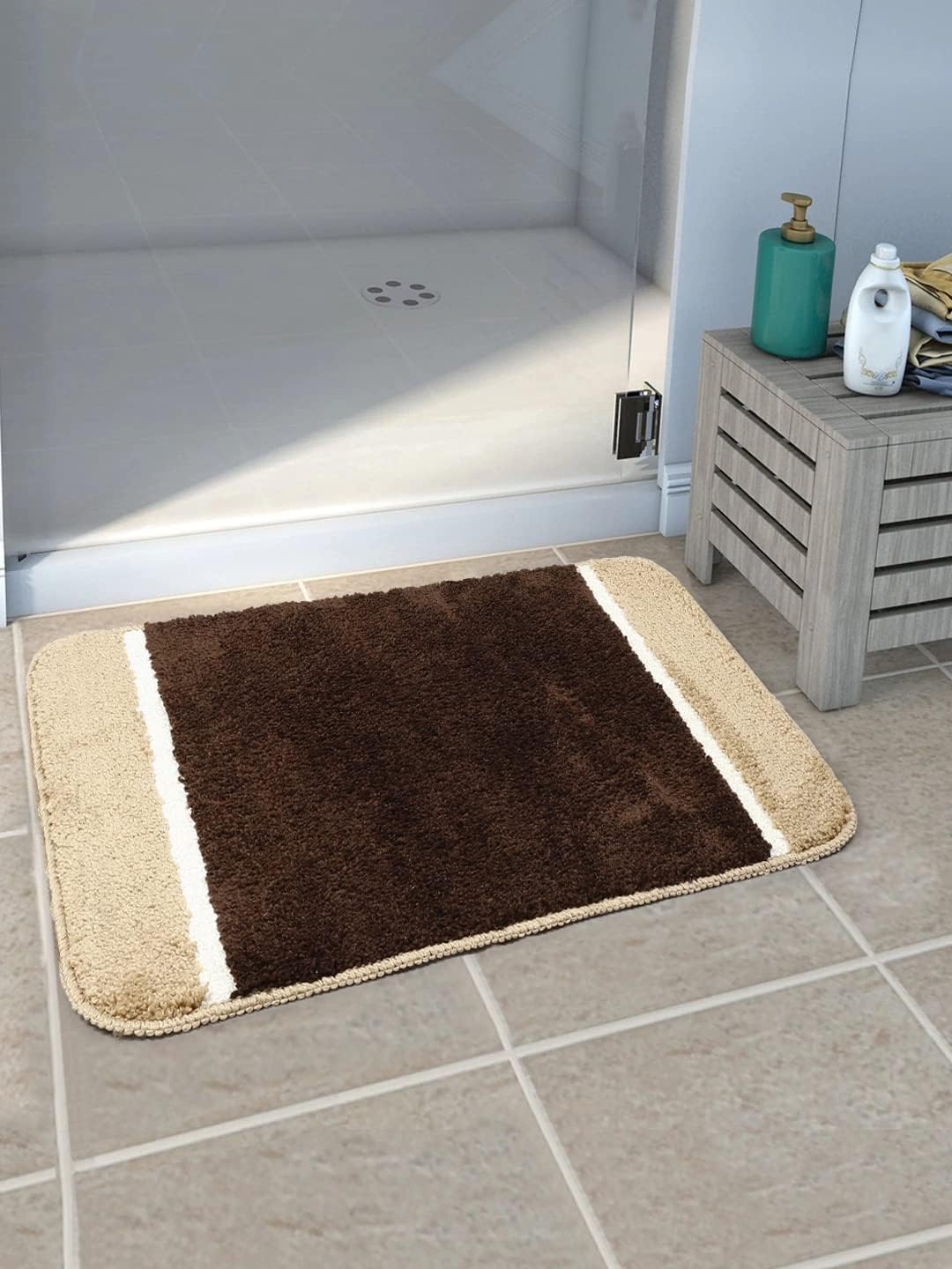 Backing Anti Slip Microfiber Door Mat for Home and Bathroom 60x40 cm (Brown/Gold)_11