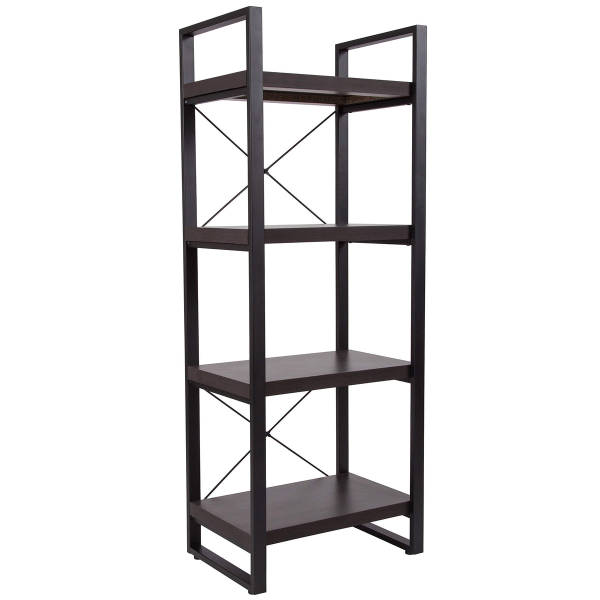 Flash Furniture Thompson Collection 4 Shelf 62&quot;H Etagere Bookcase In Charcoal Wood Grain Finish