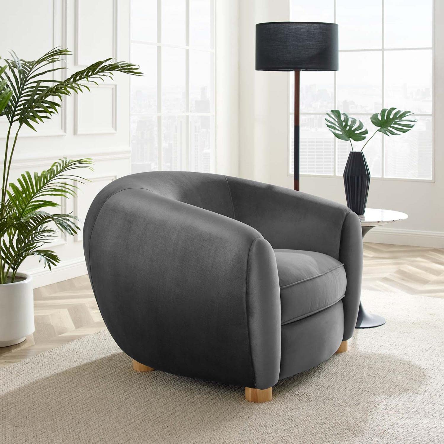 Modway Abundant Performance Velvet Accent Armchair, Charcoal