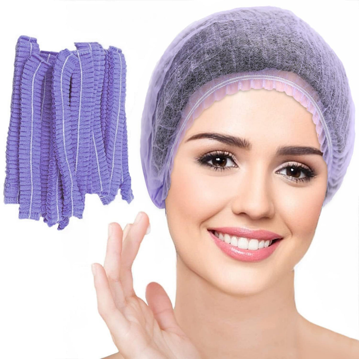 Smilco 100pcs/Pack Purple Disposable Bouffant Caps,24inches Hair Net, Elastic Dust Cap for Hair Nets Food Service, Non-Woven,Sal