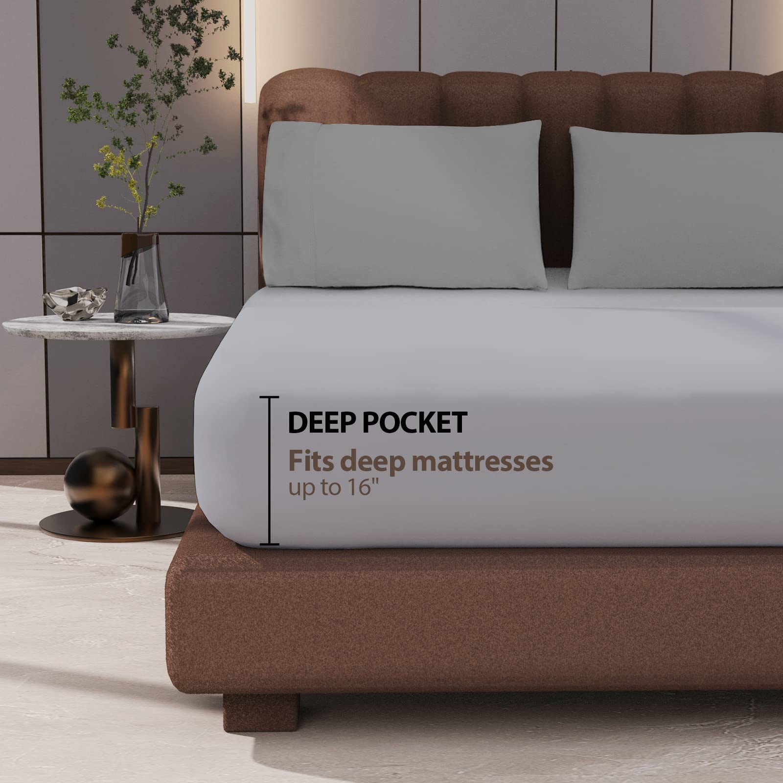 Queen Size Fitted Sheet 100% Egyptian Cotton Fitted Sheets 600 Thread Count 16' Deep Pocket Fitted Sheet, Shrinkage & Fade Resi
