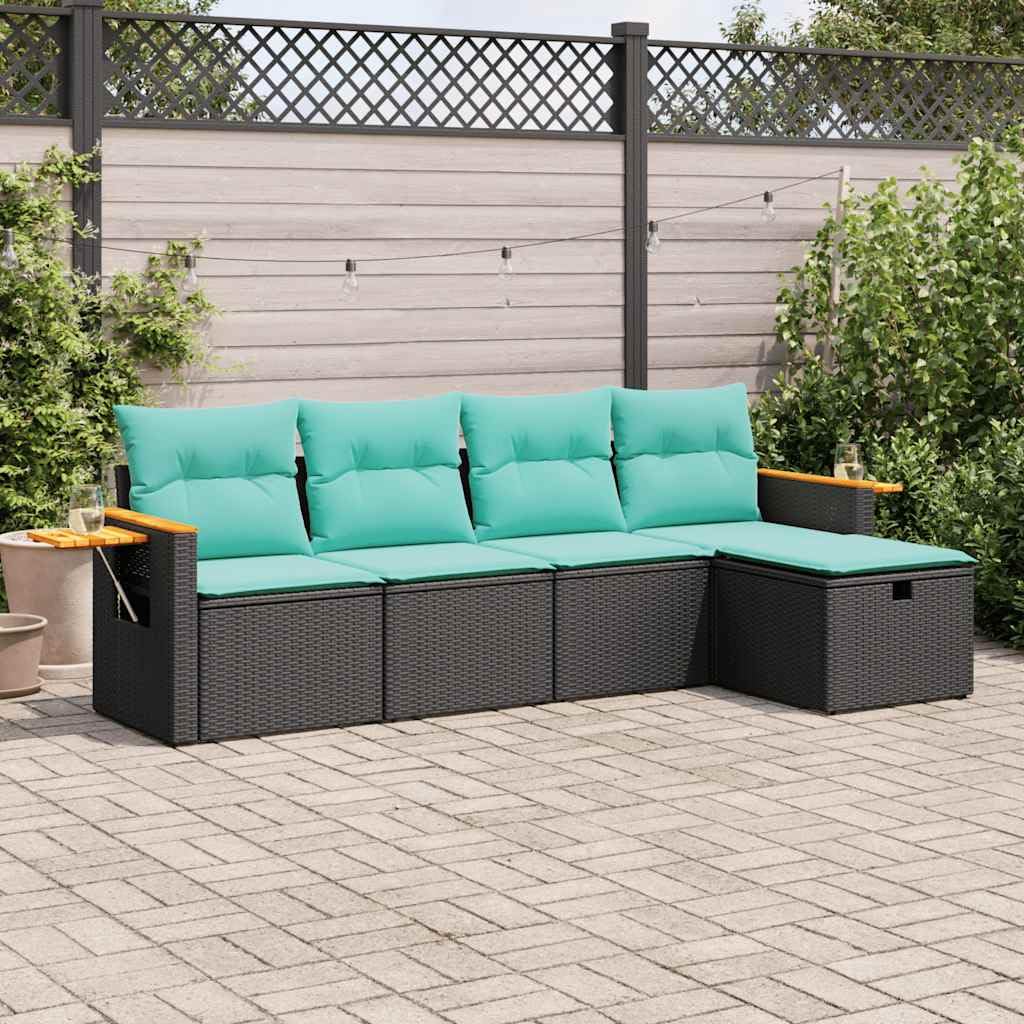 vidaXL 5 Piece Patio Sofa Set with Cushions - Black Poly Rattan, Weather-Resistant Outdoor sectional with Storage - Garden/Terrace Furniture