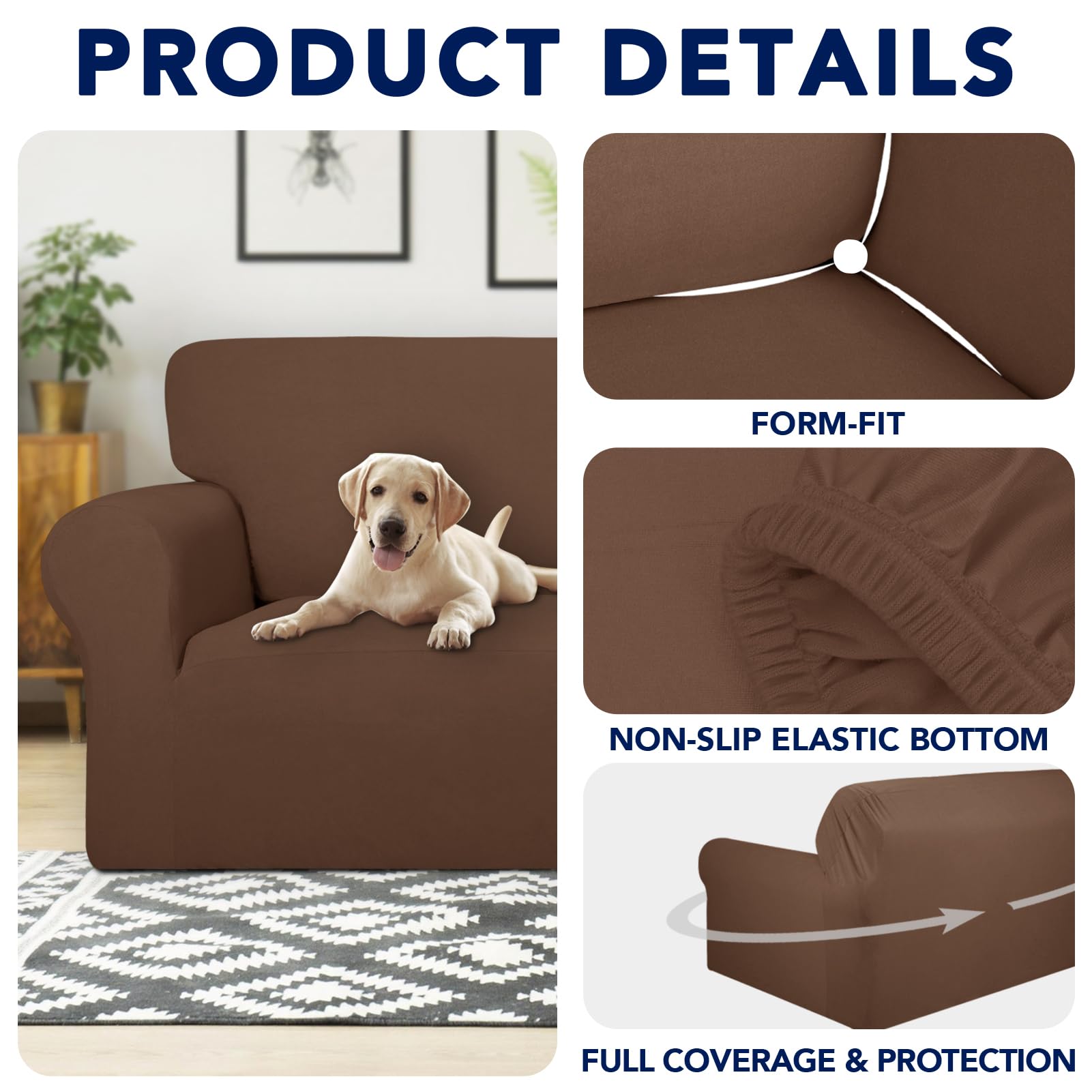Purefit 100% Dual Waterproof Couch Cover Slipcovers For Couches And Sofas - Stretch Non Slip Fleece Sofa Covers Washable, Leakproof Furniture Protector For Kids, Pets, Dog (Sofa, Brown)