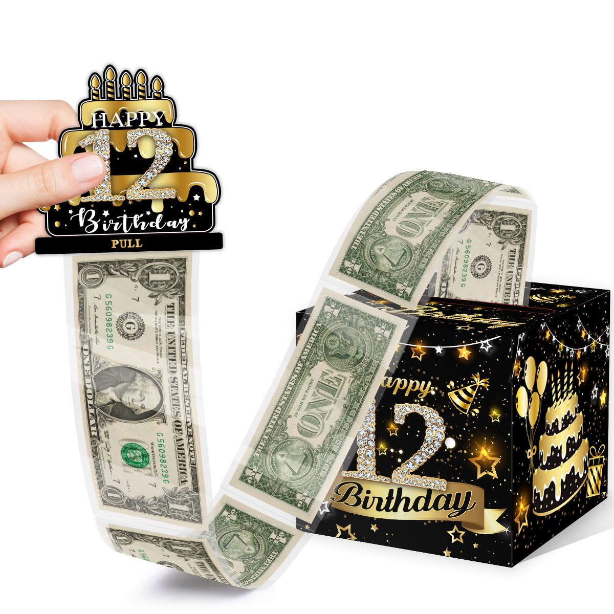 Birthday Money Box For Cash Gift Pull, Surprise Box Explosion Gift For Boys Girls Kids, 12Th Birthday Money Gift Ideas, 12 Years