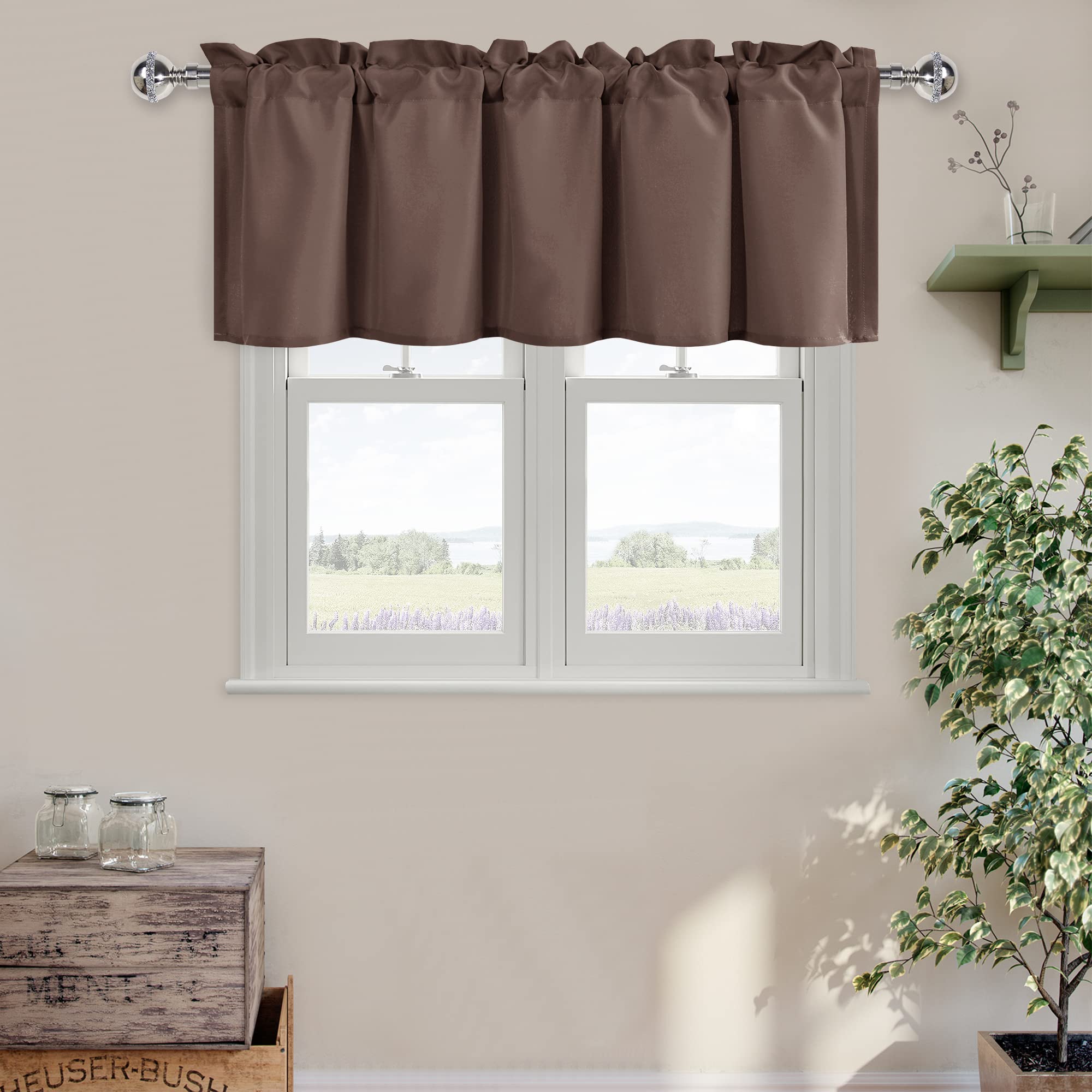 DWCN Brown Valance Curtains for Basement, Kitchen Curtain Valance 18 Inch, Rod Pocket Bathroom Curtains - 1 Panel, 52 X 18 Inch,