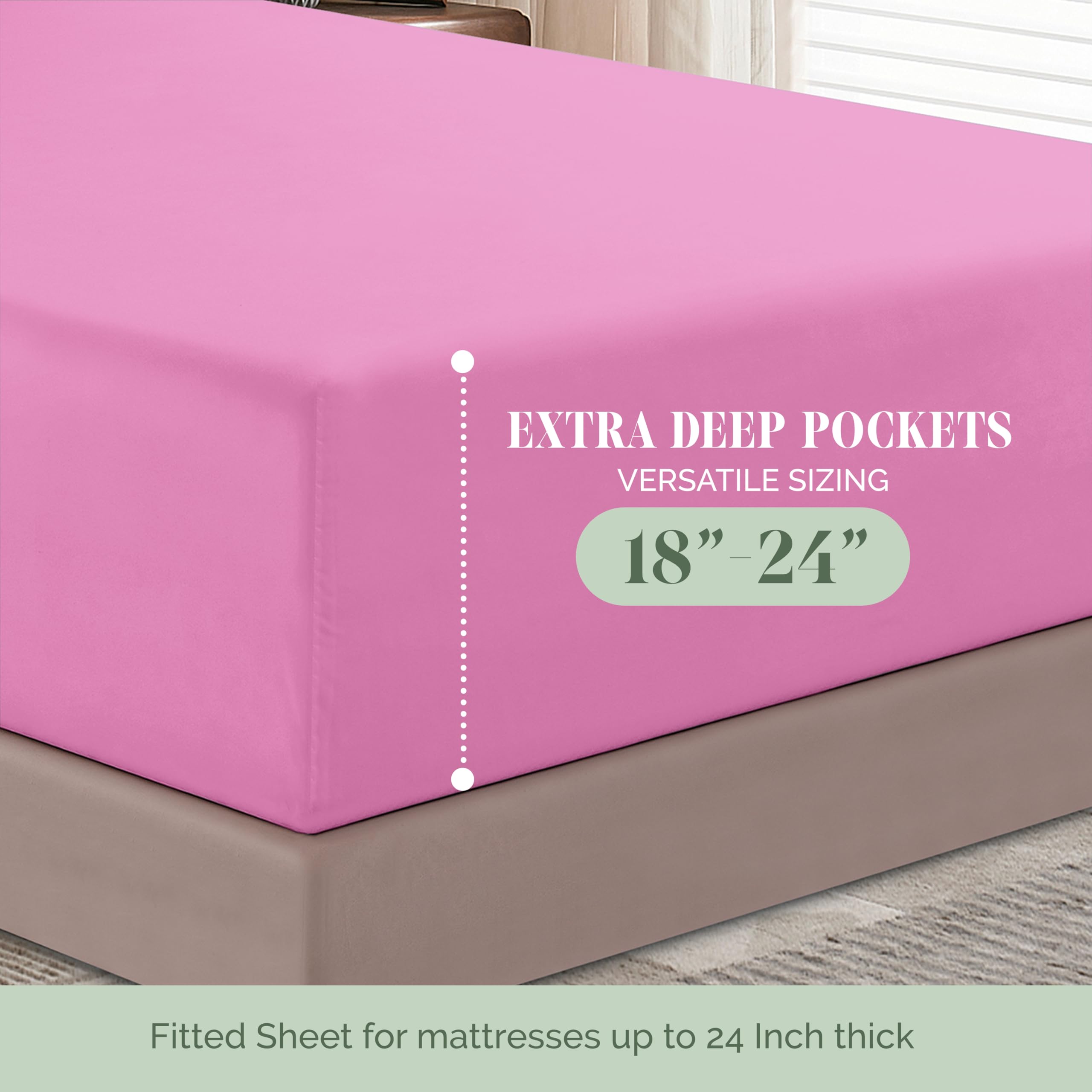 Elegant Comfort 1500 Premium Hotel Quality 18-24 Inches Deep - Extra Deep Pocket Single Fitted Sheet For High Mattress, Luxury And Softest, Smart Pocket - Wrinkle Free, California King, Light Pink